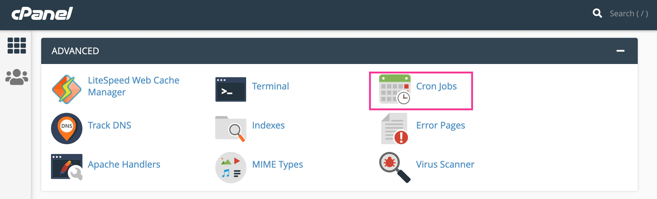 cPanel cron jobs menu