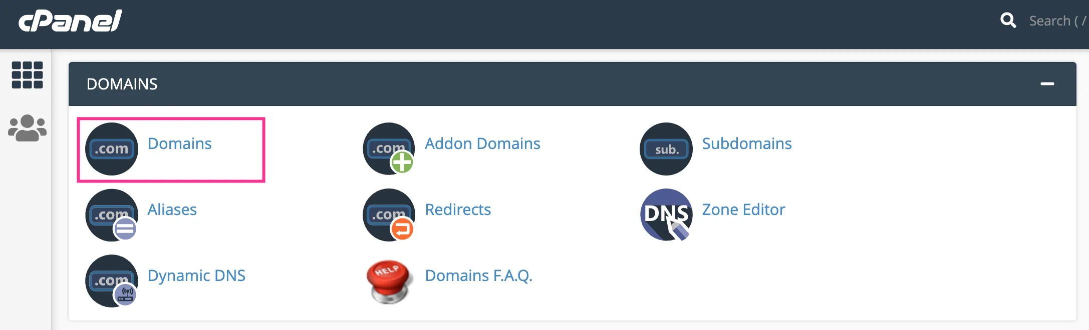 cPanel domains list