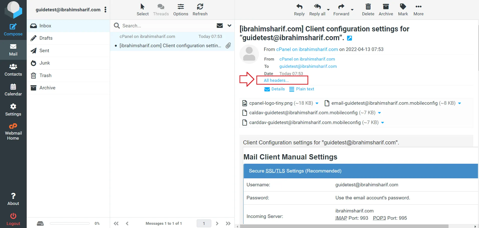 Expand SMTP host details in cPanel email