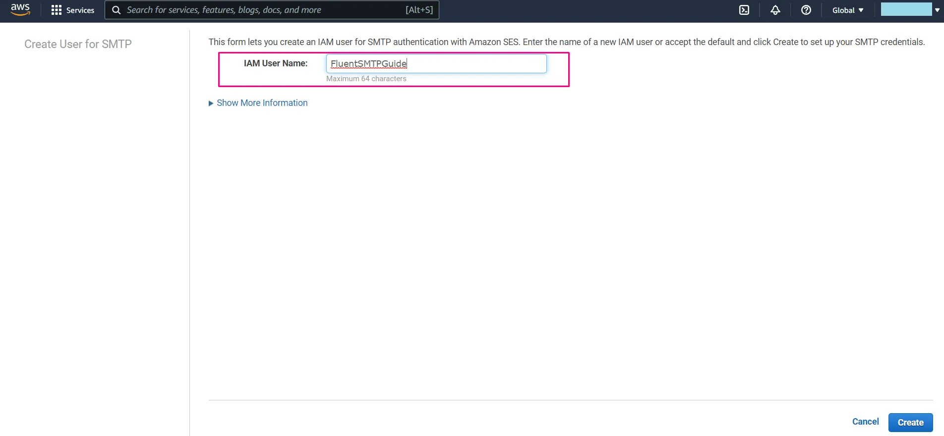 Naming SMTP Credential in AWS SES