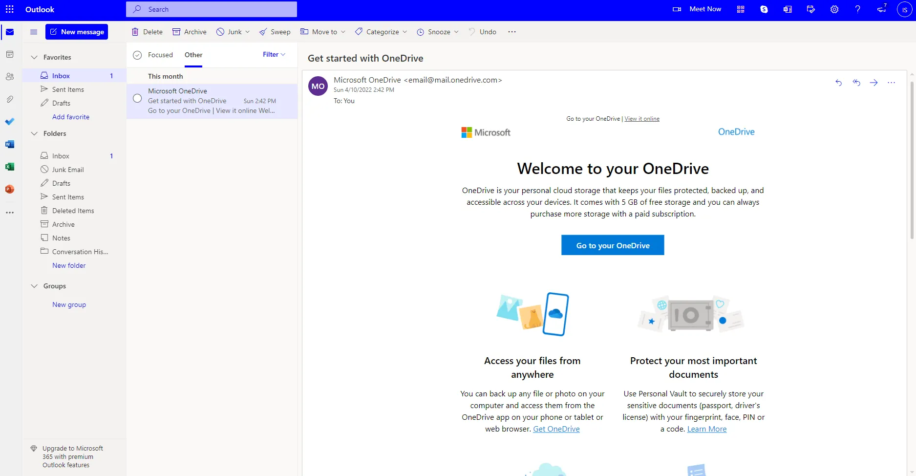 Outlook dashboard screenshot