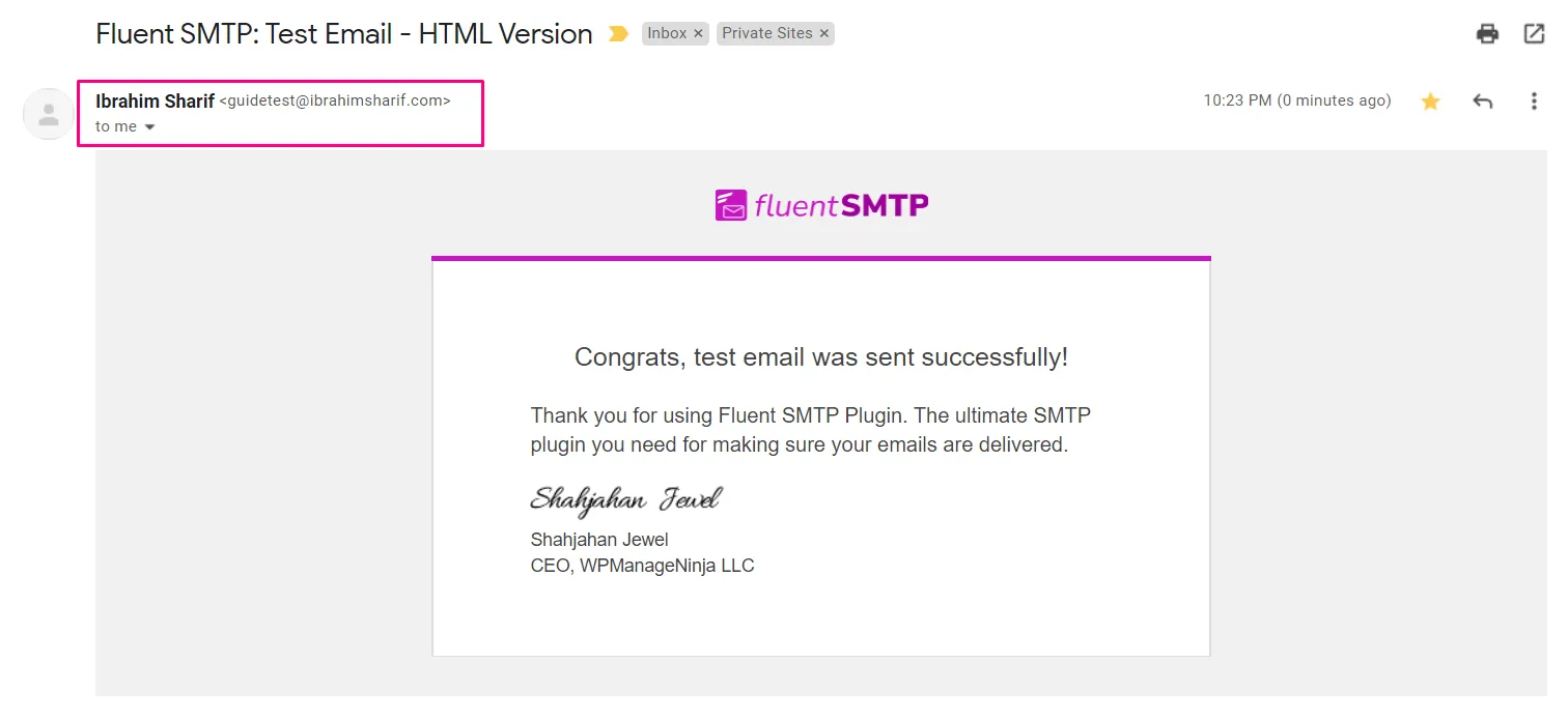 Test Email Received from AWS SES