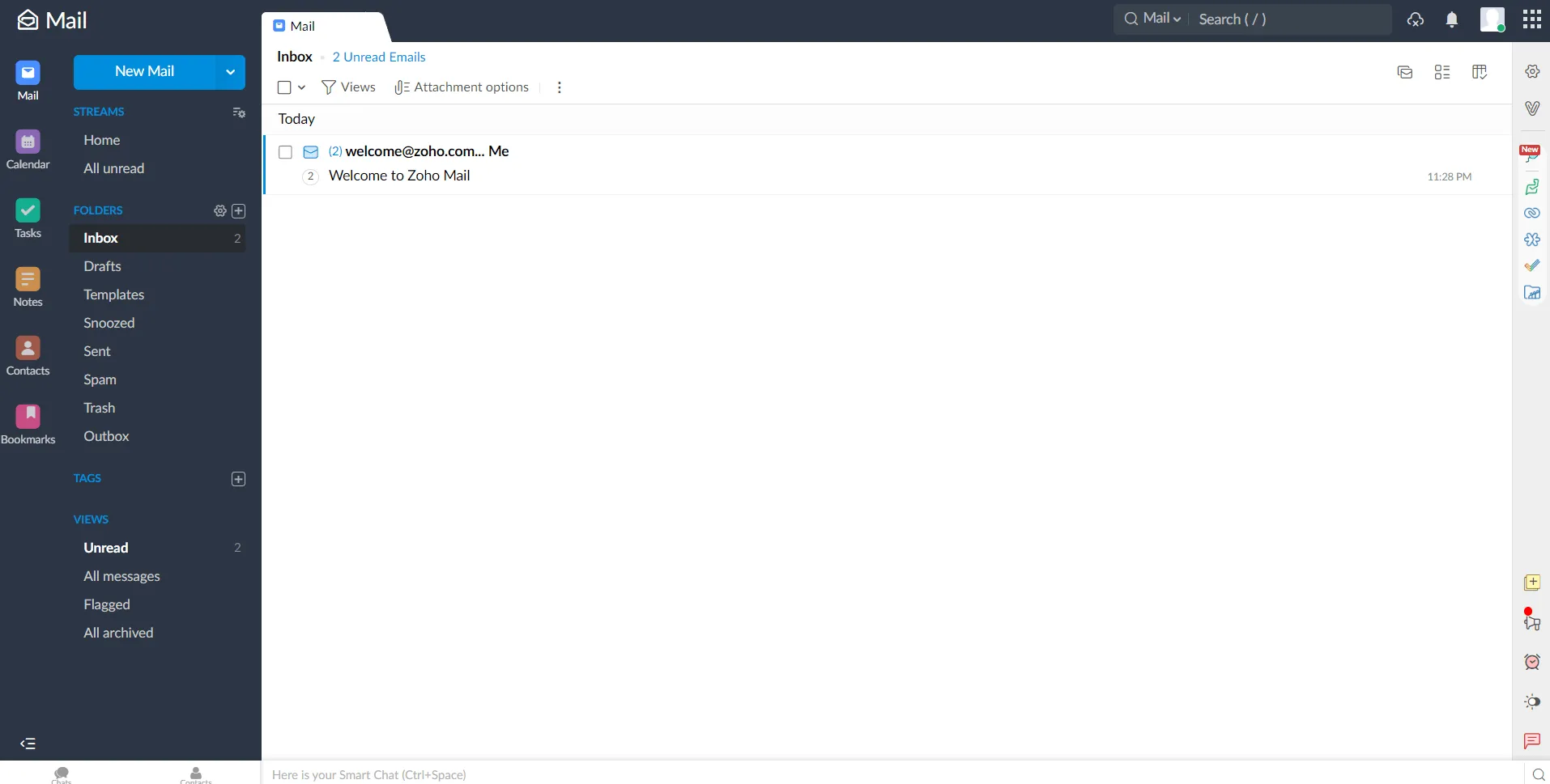 Zoho Mail dashboard screenshot