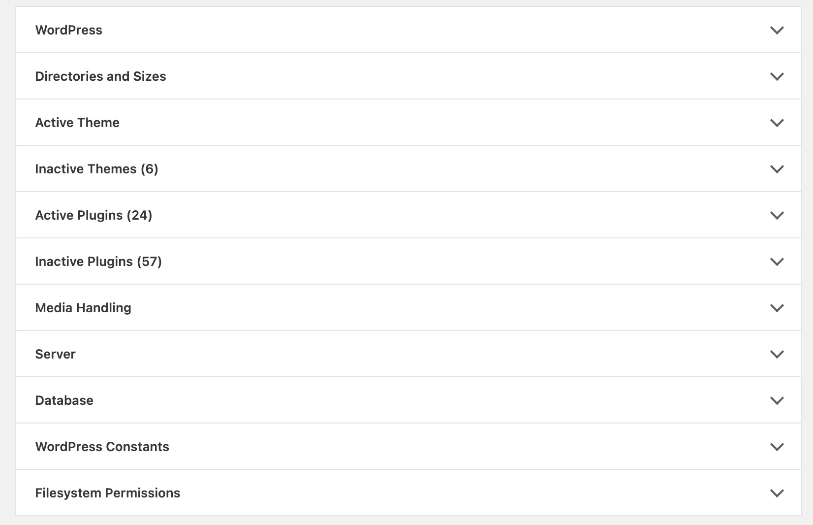 WordPress Site Health Info tab